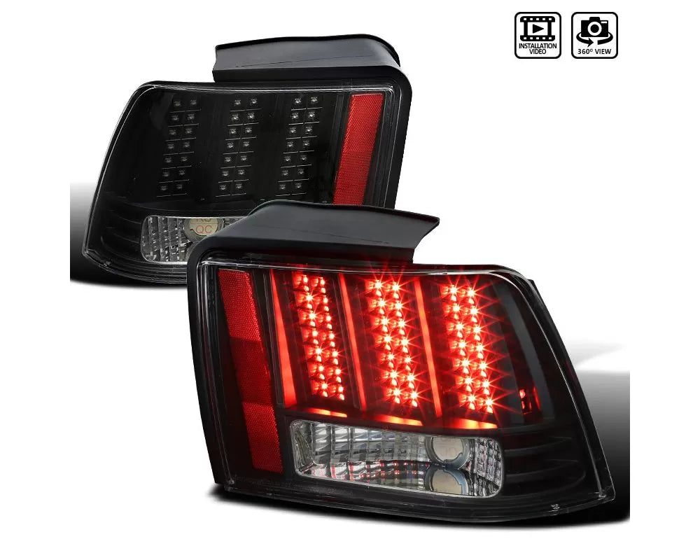 Spec-D Sequential LED Taillights - RS (Matte Black Housing/Clear Lens (99-04 Ford Mustang | RWD)