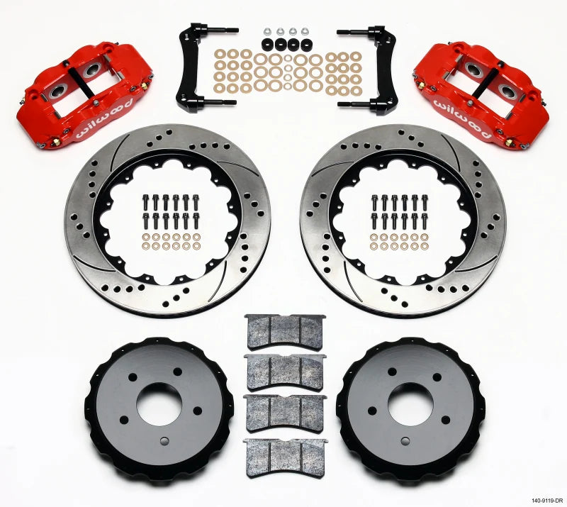 Wilwood Narrow Superlite 4R Rear Kit 14.00in Drill Red 97-04 Corvette C5/Z06 05-13 C6