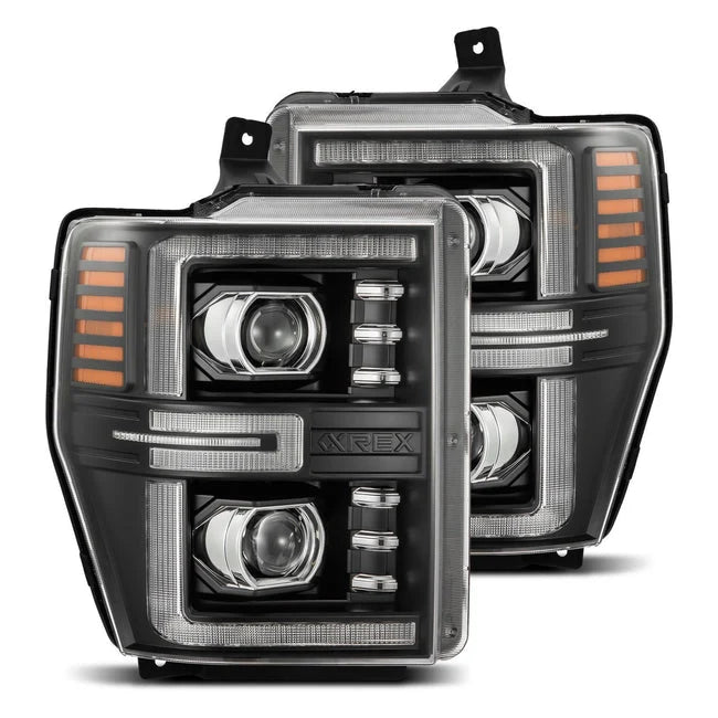 AlphaRex 20-22 Ford F-250/350/450/550 SD LUXX-Series LED Proj Headlights Bk w/Acv Light SS & SBDRL