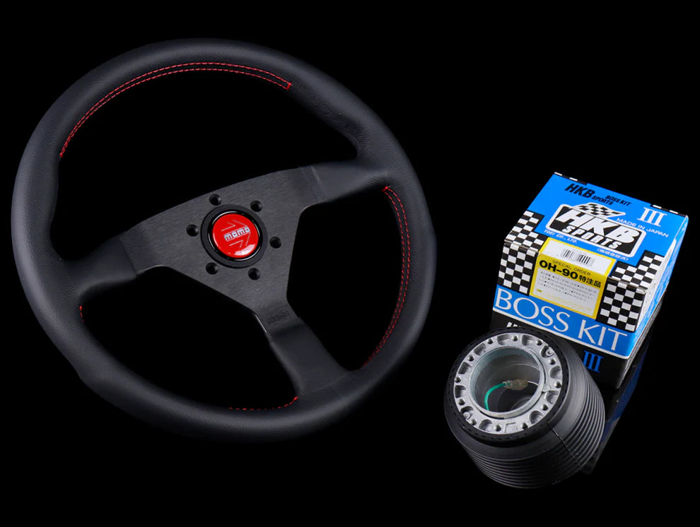 Momo Monte Carlo Red Stitch Steering Wheel & HKB Honda Hub Honda/Acura