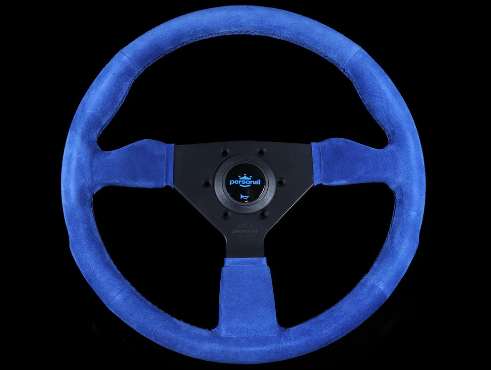 Personal Neo Grinta 350mm Steering Wheel - Blue Suede / Black Spokes / Black Stitch