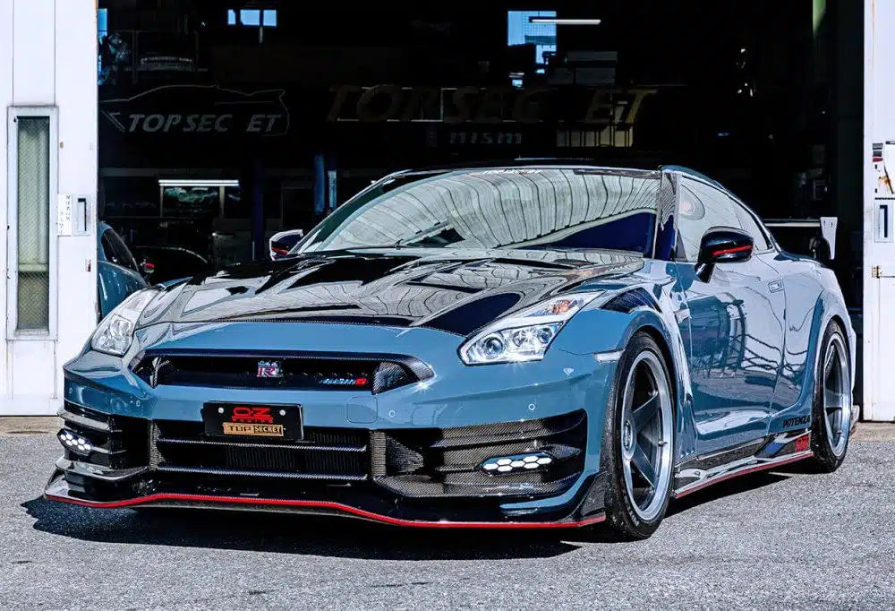 Top Secret Half Carbon Front Bumper Kit & GT Wide Fenders Set for R35 Nissan GT-R