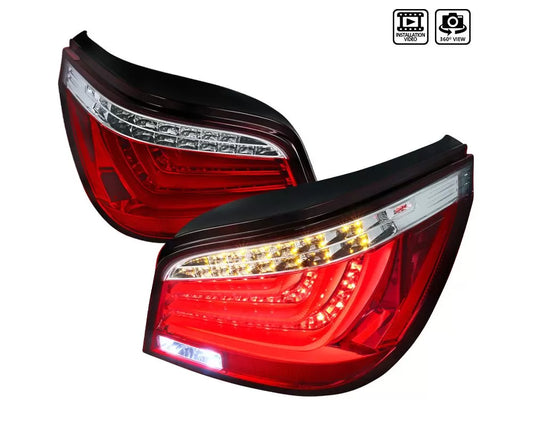 Spec-D LED Taillights (Chrome Housing/Red Clear Lens (04-07 BMW 525i/525xi/530i/530xi/545i/550i | AWD/RWD)