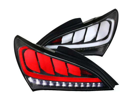 Spec-D White Bar Sequential LED Taillights (Matte Black Housing/Clear Lens (10-16 Hyundai Genesis Coupe | RWD)