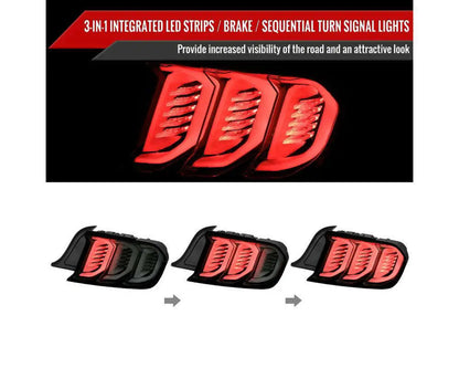 Spec-D Sequential Signal LED Taillights (Glossy Black Housing/Smoked Lens (15-23 Ford Mustang | RWD)