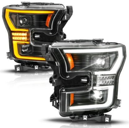 ANZO 15-17 Ford F-150 (Factory Halogen Model ONLY) Full LED Proj Headlights Init/SeqSig Black- Pair