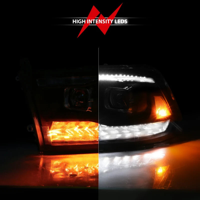 ANZO 09-19 Dodge RAM 1500 / 10-18 2500/3500 LED Proj Headlights SeqSig Black - Pair