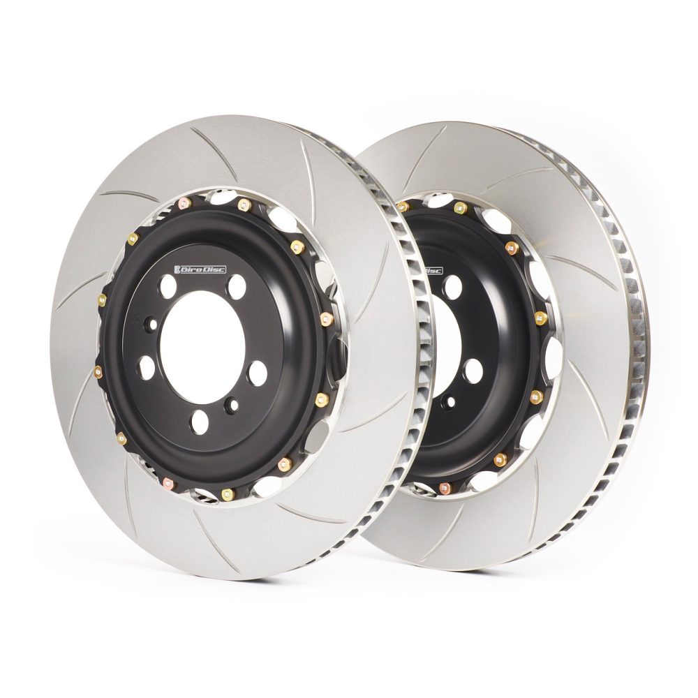GiroDisc Rear Slotted Brake Rotors with Spacers for 981 / 982 Porsche Boxster Spyder, 718 Boxster and Cayman GTS 4.0