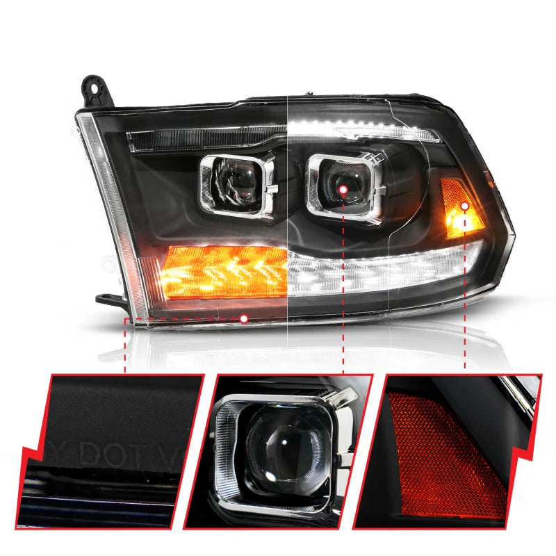 ANZO 09-19 Dodge RAM 1500 / 10-18 2500/3500 LED Proj Headlights SeqSig Black - Pair