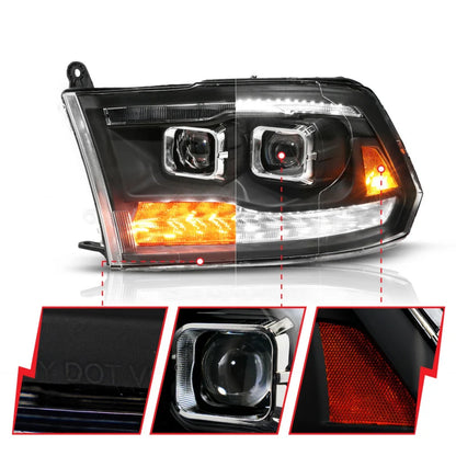 ANZO 09-19 Dodge RAM 1500 / 10-18 2500/3500 LED Proj Headlights SeqSig Black - Pair