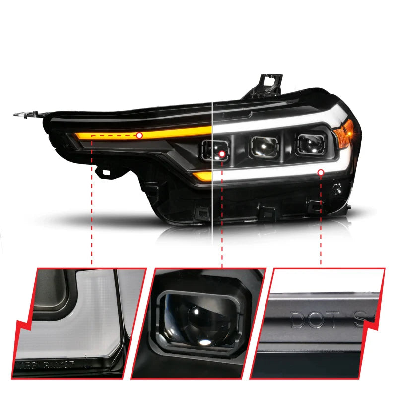 Anzo 2023+ Chevy Colorado Full LED Proj. Headlights w/ Black Housing - Seq. Lightbar w. DRL