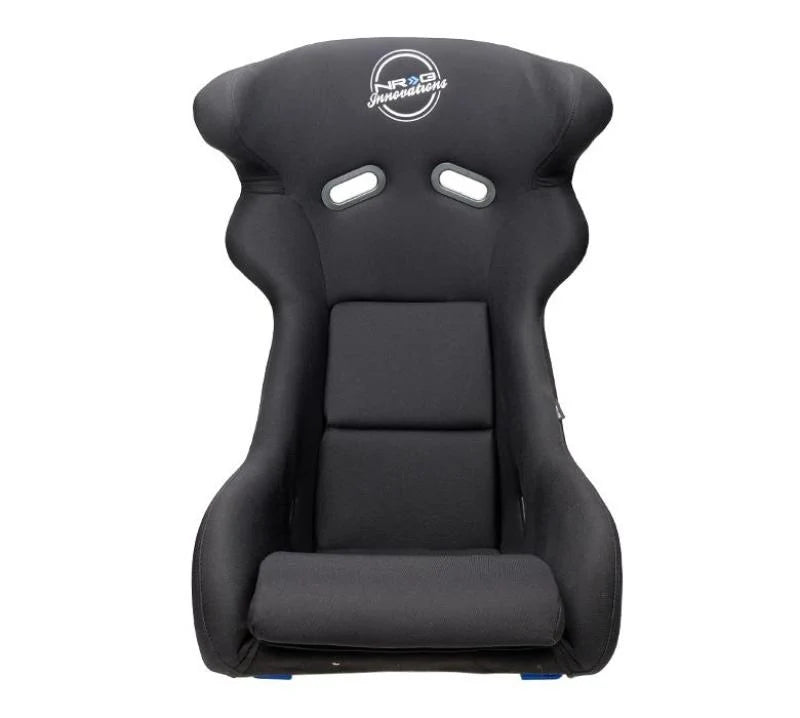 NRG FRP Bucket Seat - White Finish with Arrow Embroidery And Blue Side Mount Bracket Each (1)