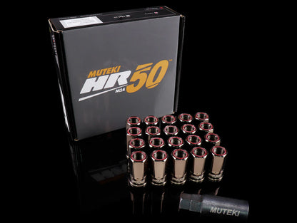 Muteki HR50 14x1.50 Open End Lug Kit - Titanium Chrome Red,Blue,Yellow
