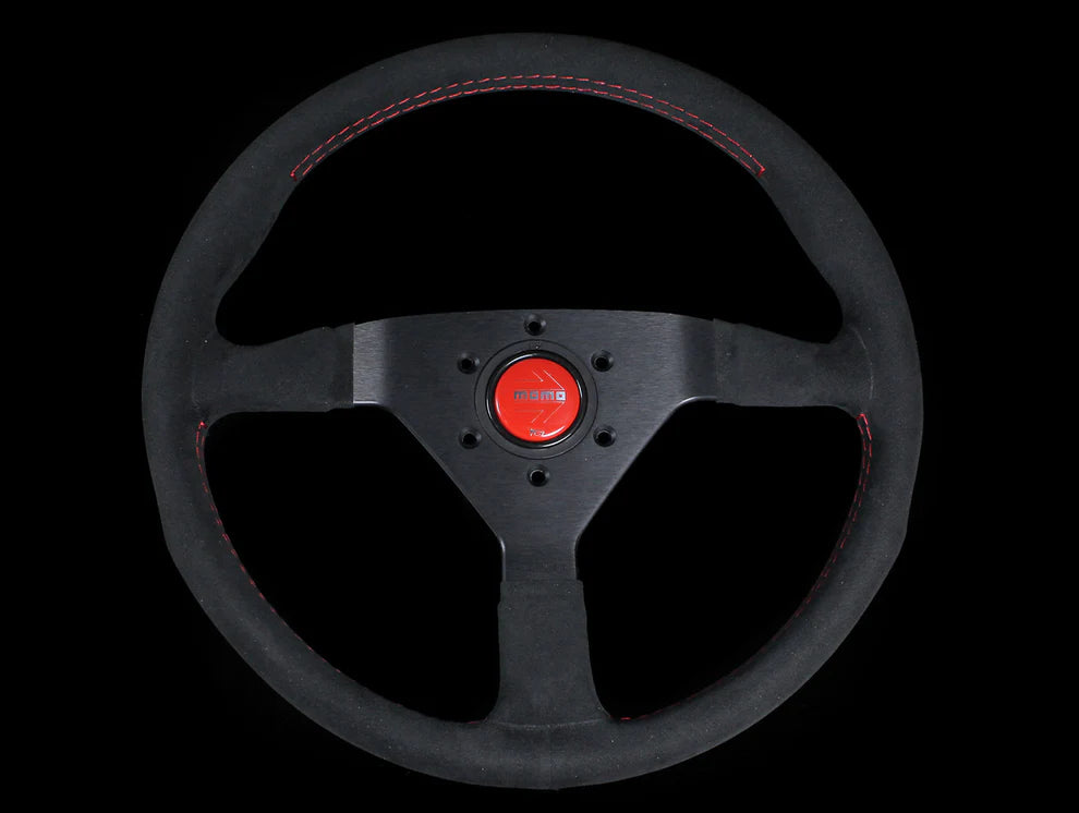 Momo Monte Carlo Steering Wheel - 350mm Black Alcantara Suede w/ Red Stitching