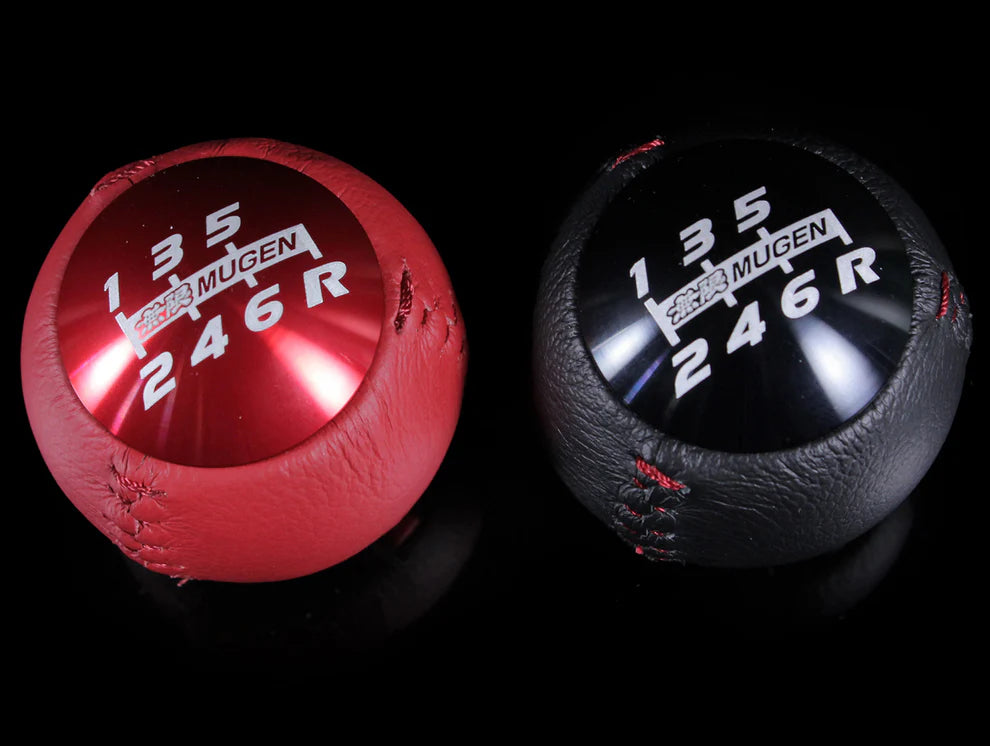 Mugen Shift Knob - 6 speed Leather Hand Stitched Red or Black