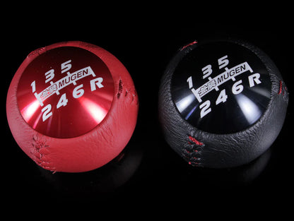 Mugen Shift Knob - 6 speed Leather Hand Stitched Red or Black