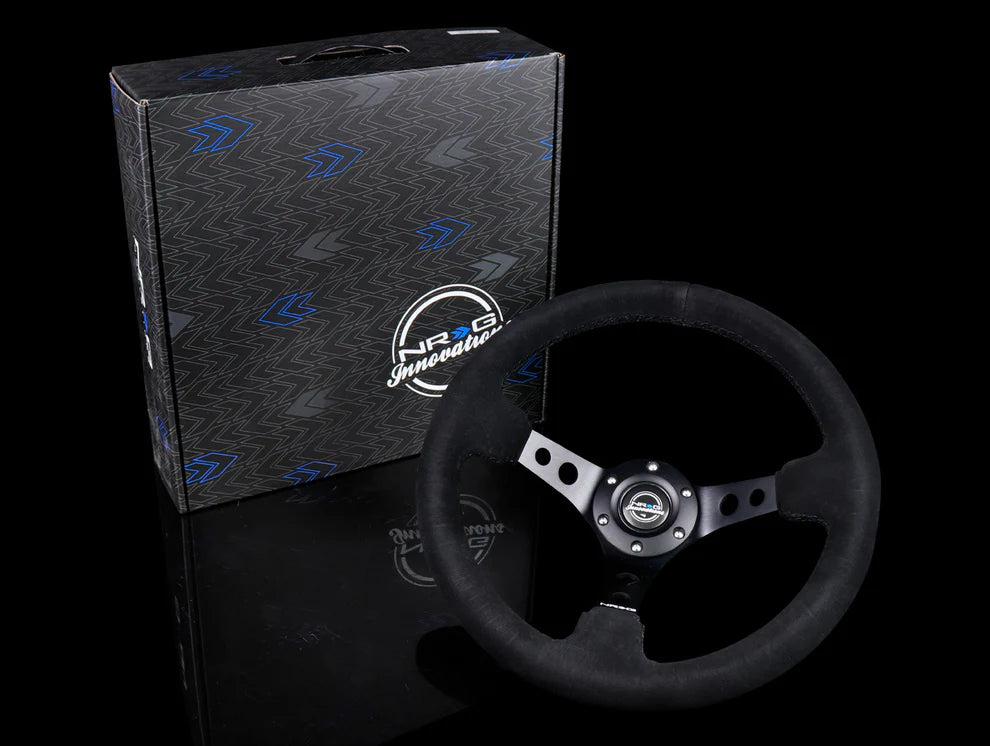 NRG Reinforced Steering Wheel - 350mm Black Leather Race Comfort Grip / Neo Chrome