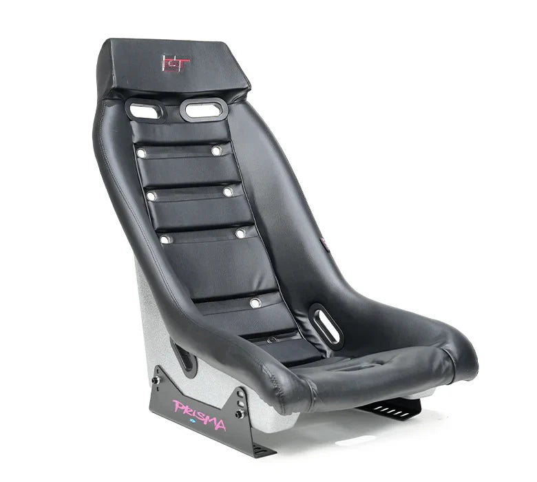 NRG GT Retro Bucket Seat - Black PVC Leather Black Stitching Multicolor Fiberglass Back w/ Glitter