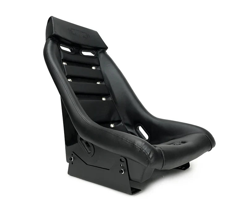 NRG GT Retro Bucket Seat Black PVC Leather Black Fiberglass w/ Madmike Logo