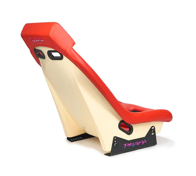 NRG GT Retro Bucket Seat - Red PVC Leather Red Stitching Off-White Fiberglass Back