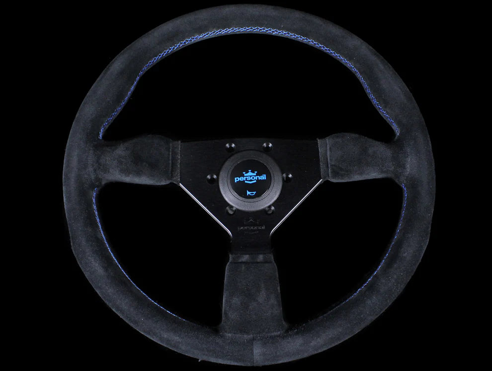 Personal Neo Grinta 330mm Steering Wheel - Black Suede / Blue Stitch