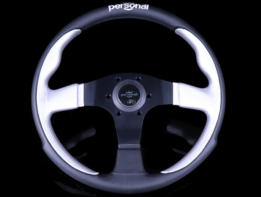Personal Pole Position 350mm Steering Wheel - Black & Inox Silver Leather