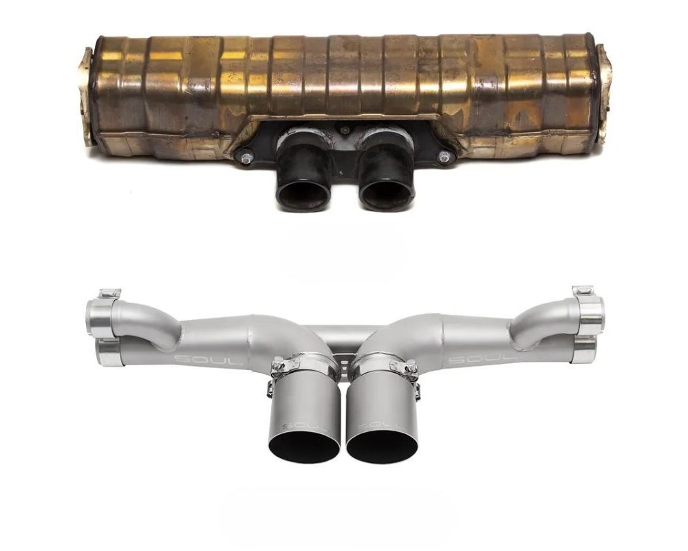 SOUL Performance Center Muffler Bypass Exhaust System with Straight Satin Black Tips for 991 Porsche 911 GT3 / GT3 RS / R