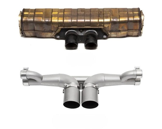 SOUL Performance Center Muffler Bypass Exhaust System with Straight Satin Black Tips for 991 Porsche 911 GT3 / GT3 RS / R