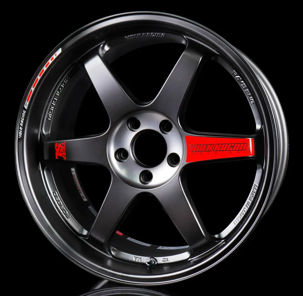 18×9.5 +21, 5×114.3 Volk Racing TE37SL Black Edition III Wheel Set for Mitsubishi Evo X w/ Center Caps (4) Wheels