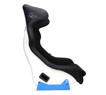 NRG FRP Bucket Seat - White Finish with Arrow Embroidery And Blue Side Mount Bracket Each (1)