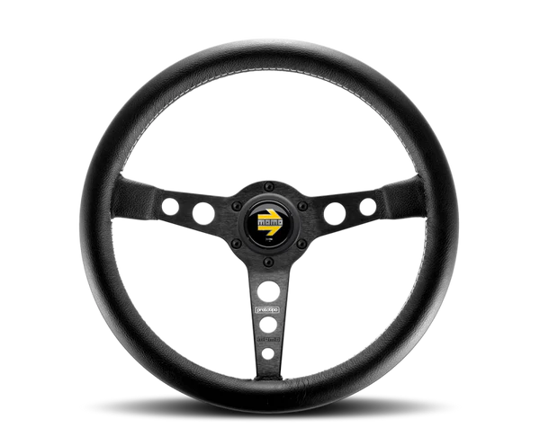 Momo Prototipo Steering Wheel 350 mm - Black Leather/Wht Stitch/Black Spokes