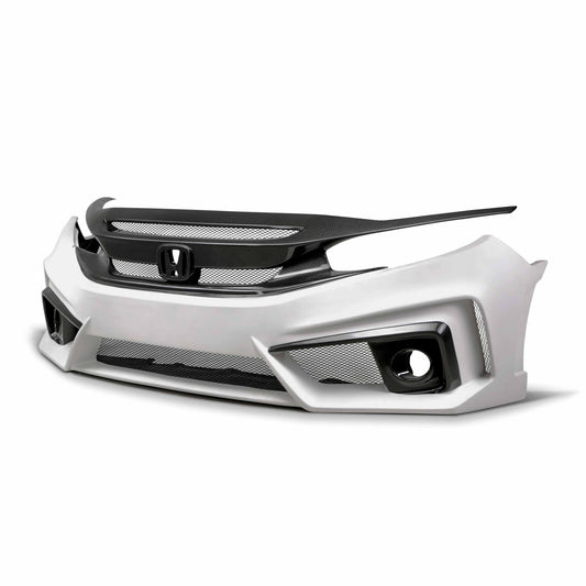 TT-style fiberglass/carbon fiber front bumper for 2016-2021 Honda Civic Sedan