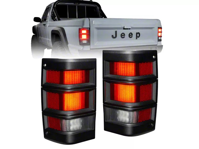Oracle LED Tail Lights; Black Housing; Red Clear Lens (Jeep Comanche MJ)