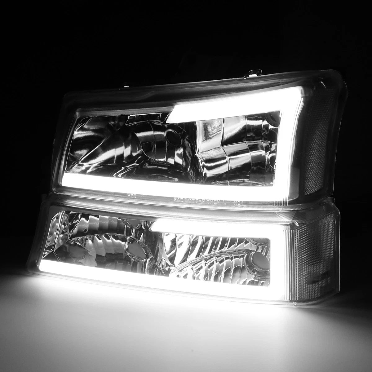 FOR 03-07 CHEVY SILVERADO AVALANCHE LED DRL HEADLIGHT BUMPER LAMPS CHROME/CLEAR