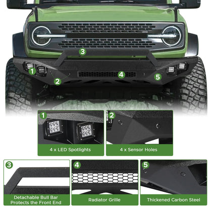 Off Road Front Bumper Fit for Ford Bronco 2021-2025 W/4 Lights W/Sensor Holes
