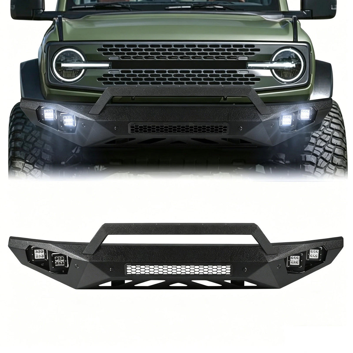 Off Road Front Bumper Fit for Ford Bronco 2021-2025 W/4 Lights W/Sensor Holes