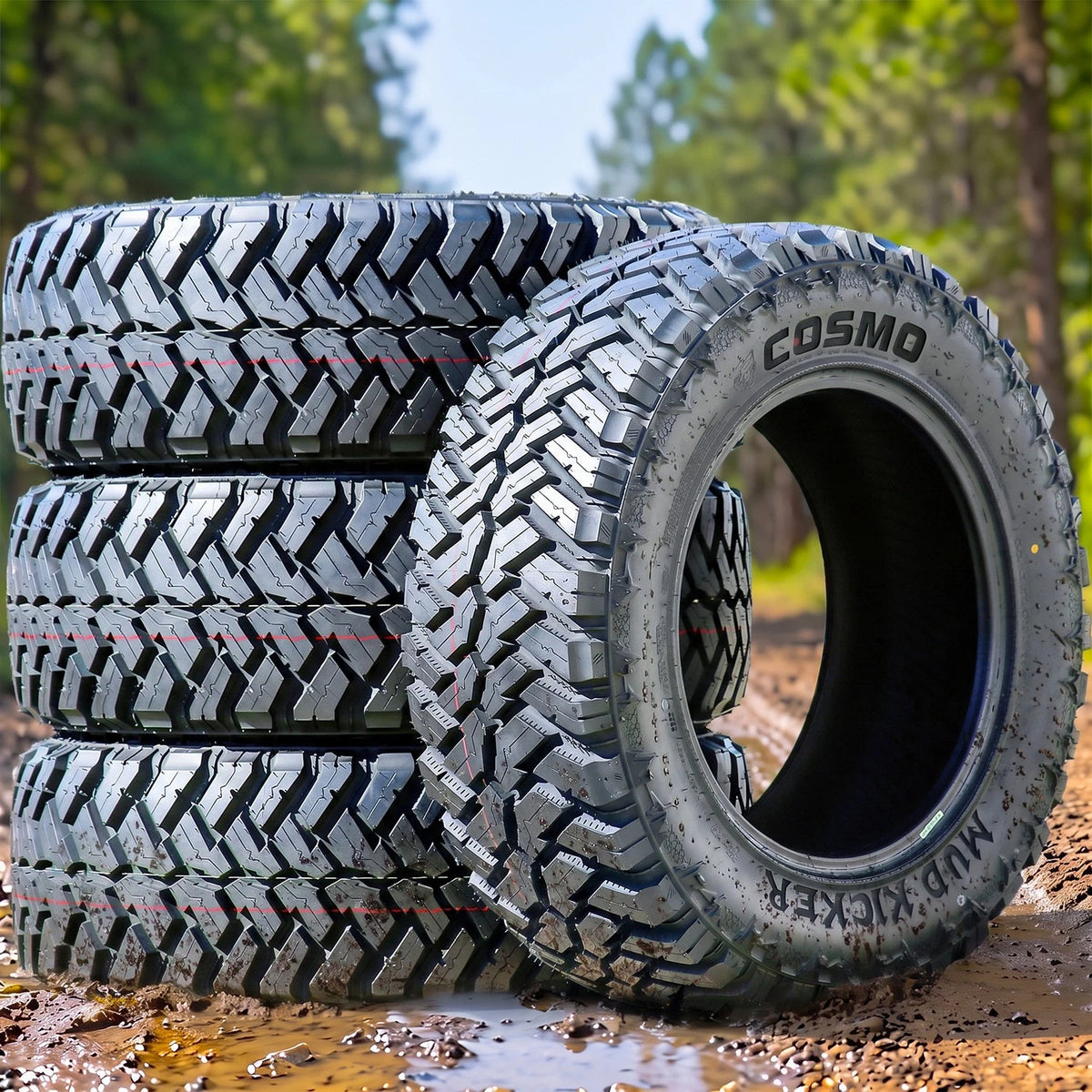 4 Cosmo Mud Kicker 37X13.50R20 128Q F 12 Ply Light Truck Tires 50k Mi Warranty