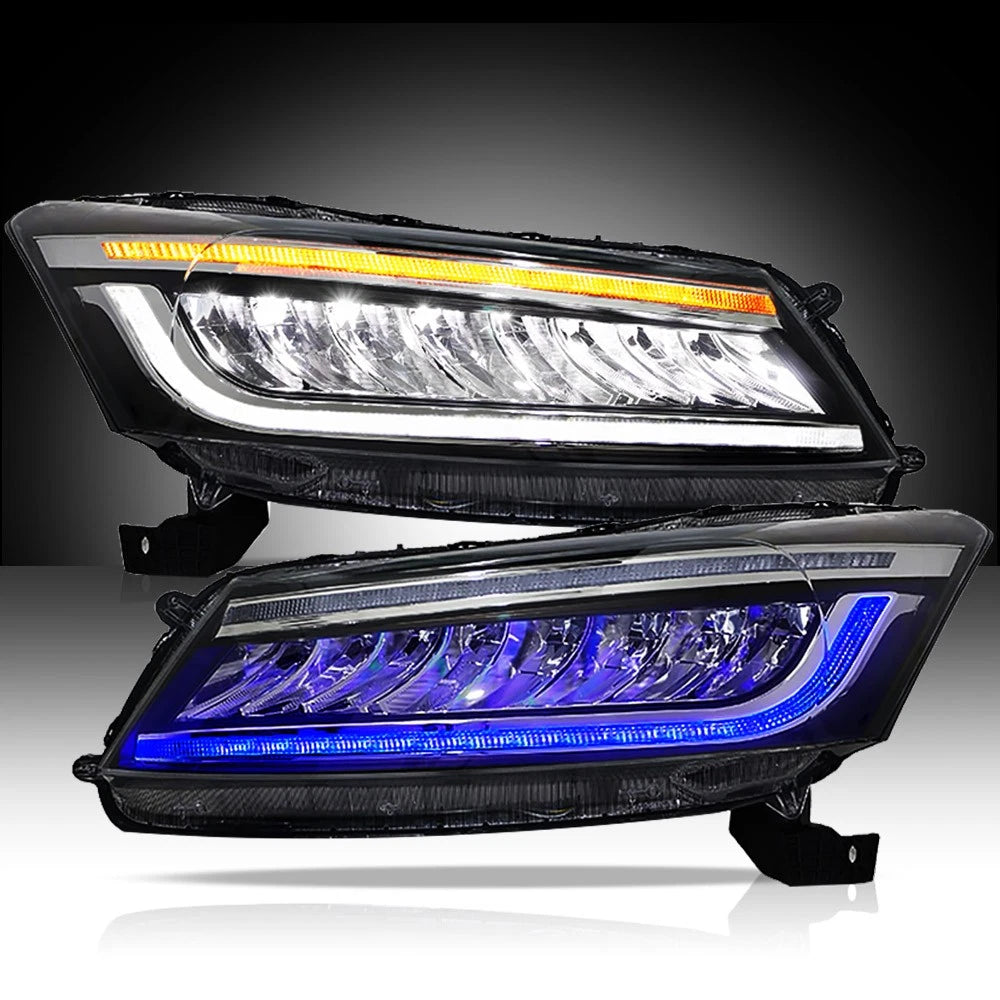 Headlights For 2008-2012 Honda Accord FULL LED Startup Animation DRL Lamp Pair