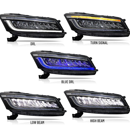 Headlights For 2008-2012 Honda Accord FULL LED Startup Animation DRL Lamp Pair
