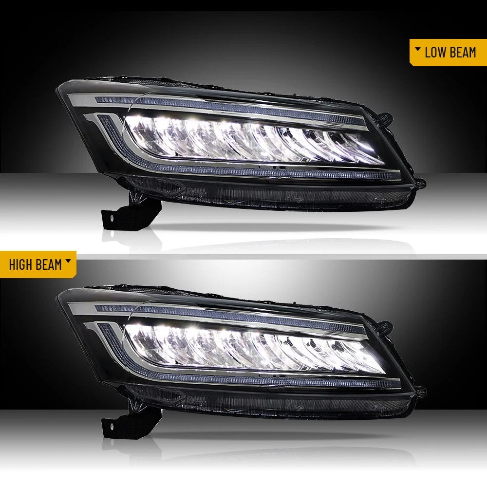 Headlights For 2008-2012 Honda Accord FULL LED Startup Animation DRL Lamp Pair
