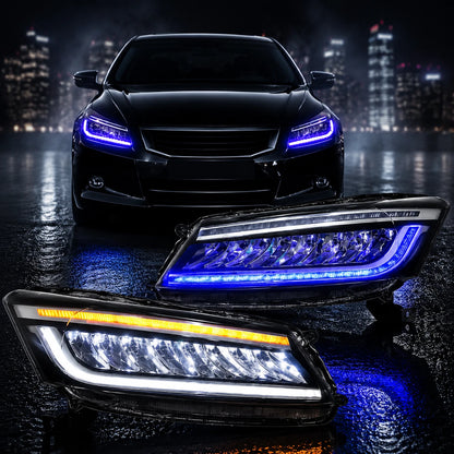 Headlights For 2008-2012 Honda Accord FULL LED Startup Animation DRL Lamp Pair