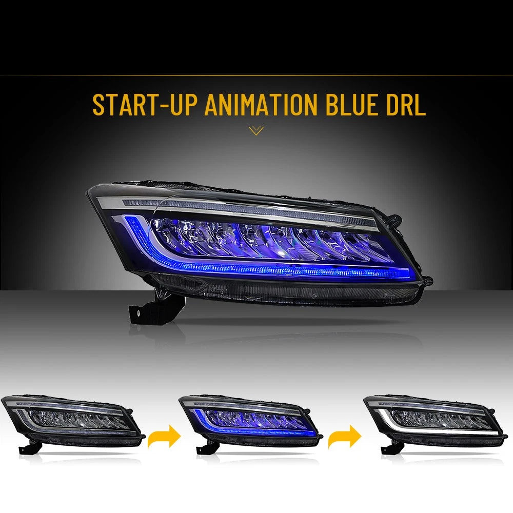 Headlights For 2008-2012 Honda Accord FULL LED Startup Animation DRL Lamp Pair