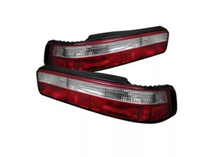 Euro Style Tail Lights; Chrome Housing; Red Clear Lens (90-93 Acura Integra 2Dr)